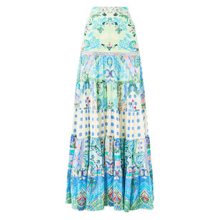 Jersey Spliced Tiered Maxi Skirt