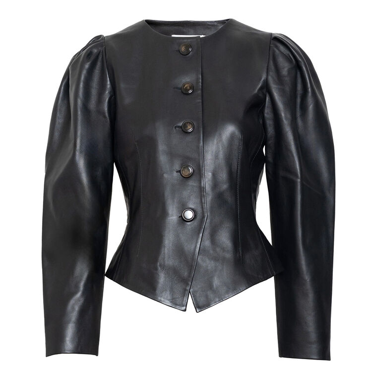 Sydney Puff Sleeve Leather Jacket image number null