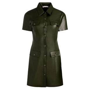 Jamie Vegan Leather Collared Short Sleeve Mini Dress