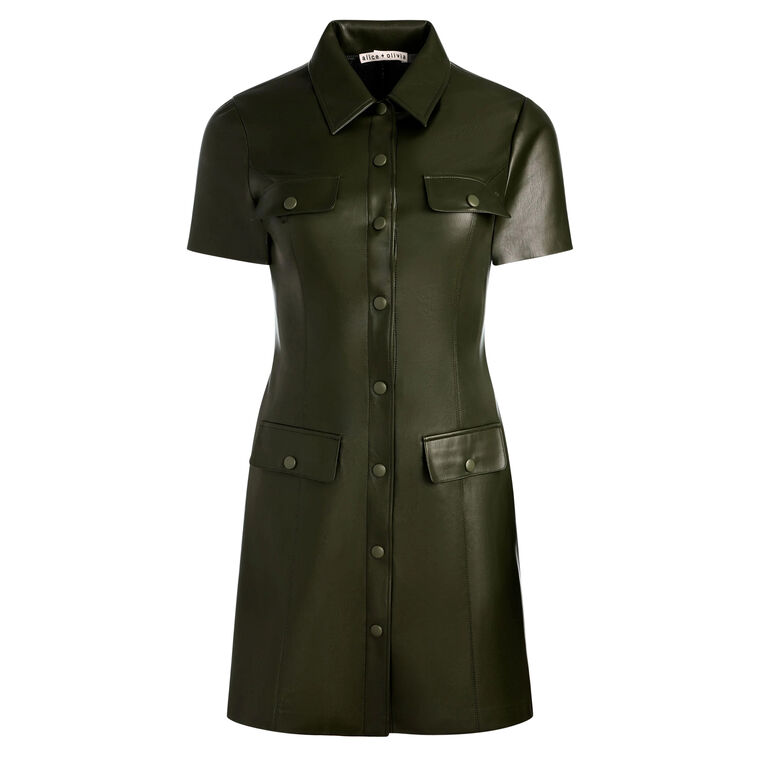 Jamie Vegan Leather Collared Short Sleeve Mini Dress image number null