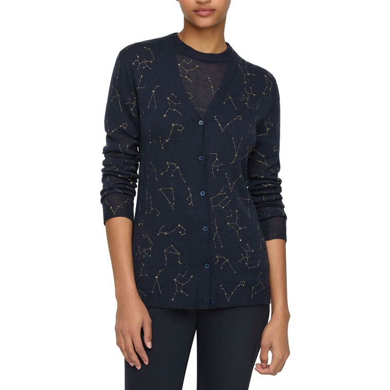 Constellation Motif Embellished Button Front Cashmere Cardigan image number null
