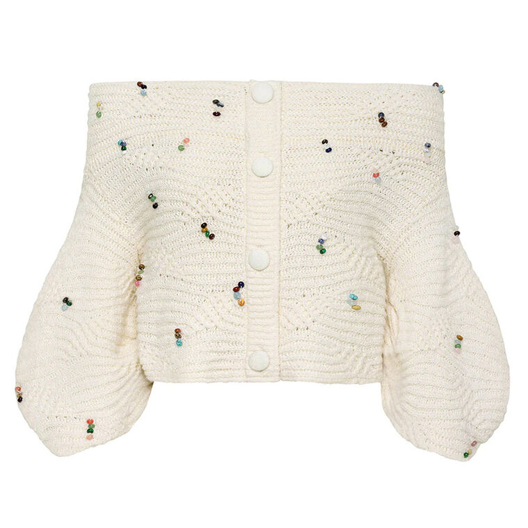 Lian Long Sleeve Off-The-Shoulder Button-Detail Sweater image number null