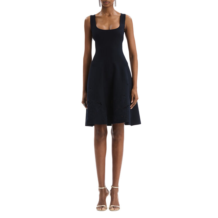 Sleeveless Cut Out Hibiscus Embroidered Knit Dress image number null