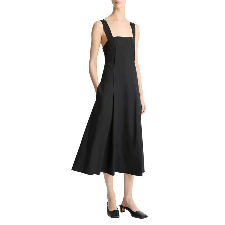 Linen-Blend Square-Neck Cami Midi Dress image number null