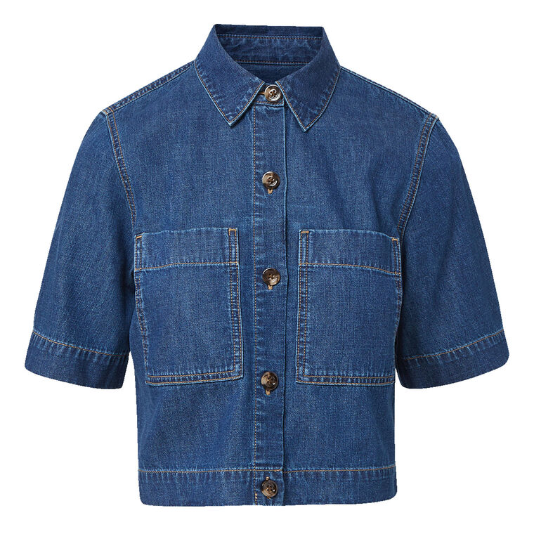 Spruce Half Sleeve Button-Down Patch Pocket Denim Shirt image number null