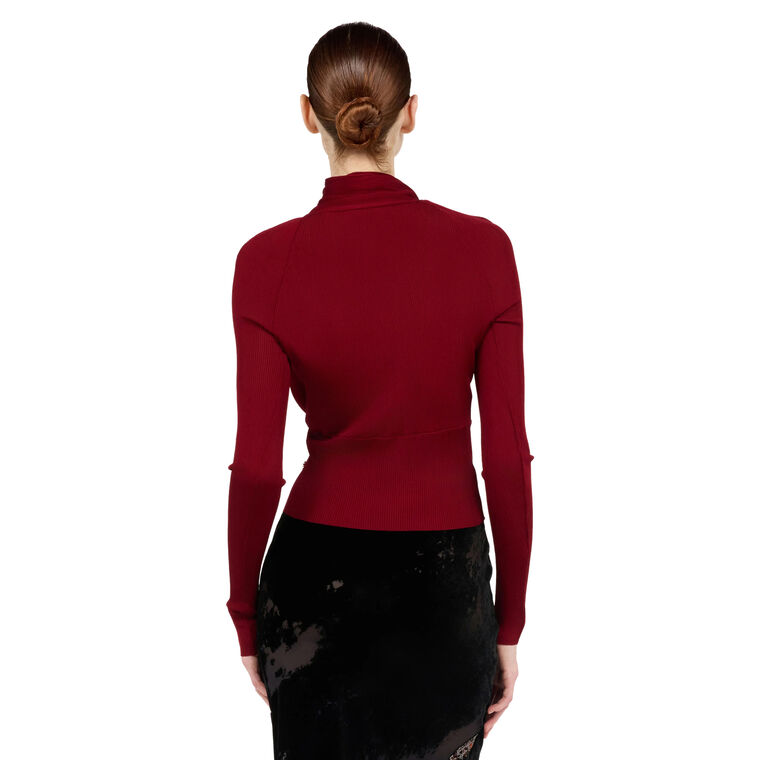 Stretch Viscose Knit Long Sleeve Wrap Over Sweater image number null