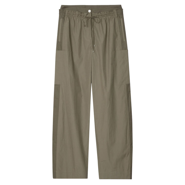 Double Waistband Wide-Leg Poplin Pants image number null