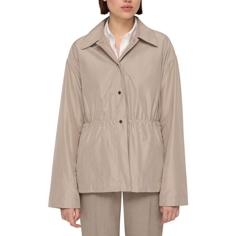 Tech Twill Gathered Waist Snap Front Oversized Jacket image number null