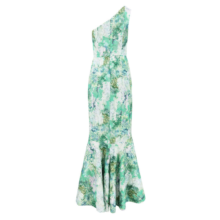 One Shoulder Jacquard Front Slit Gown image number null