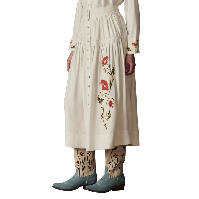 The Western Embroidered Highland Midi Skirt image number null