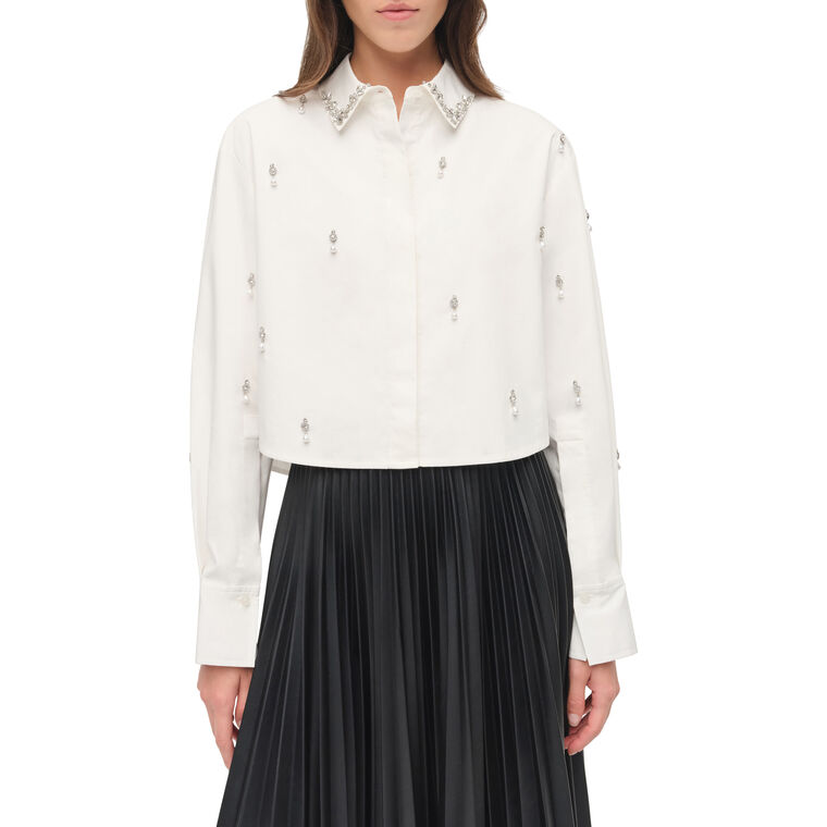 Renta Embellished Cropped Button-Up Shirt image number null