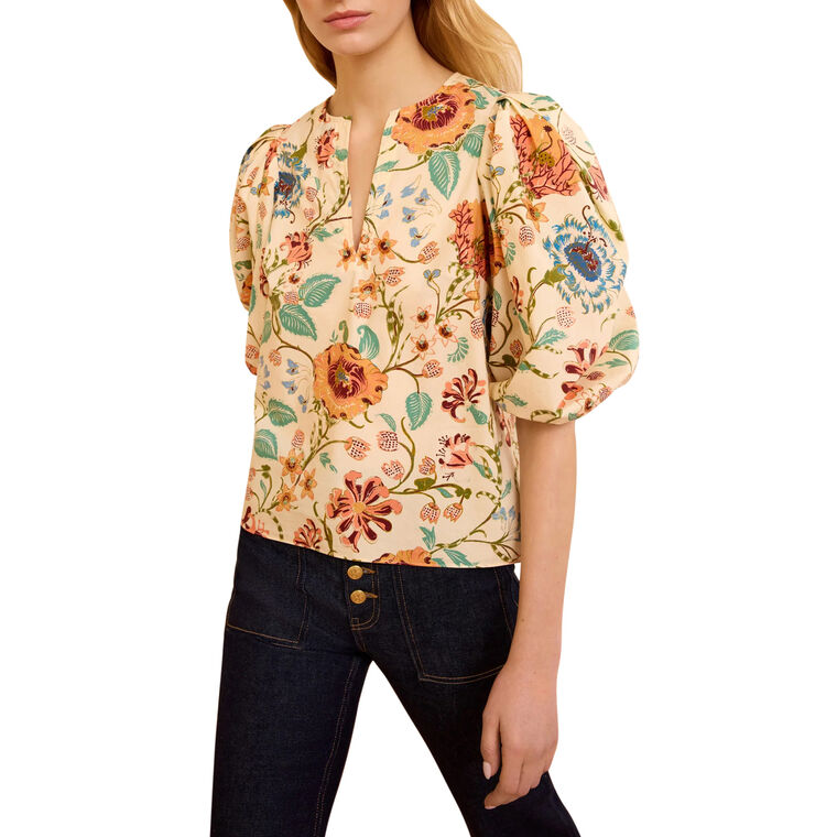 Florielle Short Puff Sleeve Cotton Top image number null