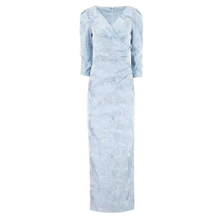 Stretch Jacquard V-Neck Ruched Gown image number null