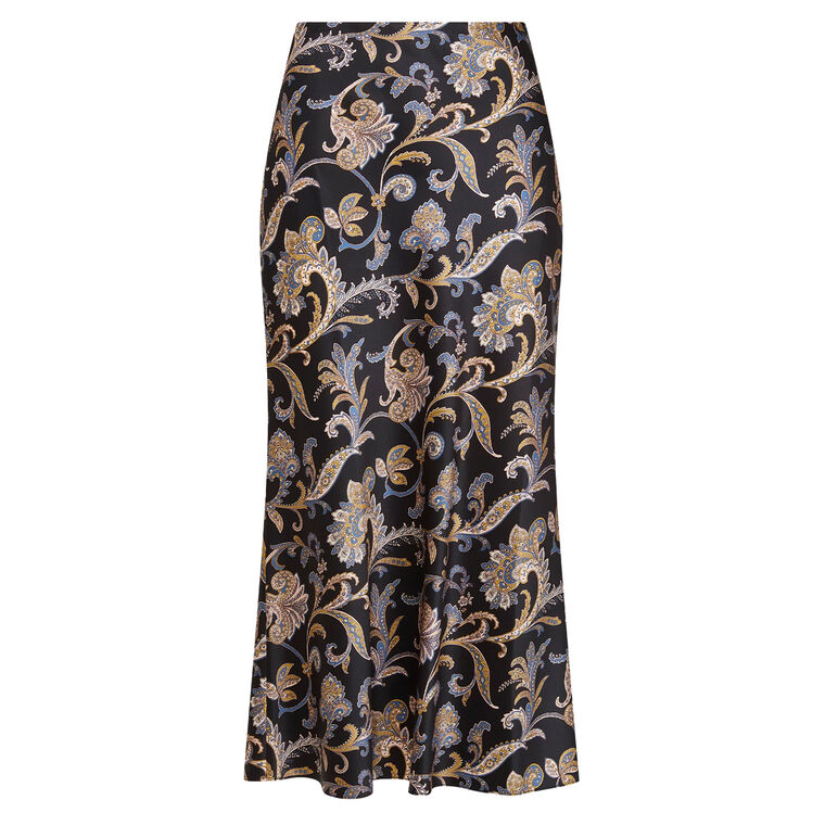 Clover Paisley Stretch-Silk Midi Skirt image number null