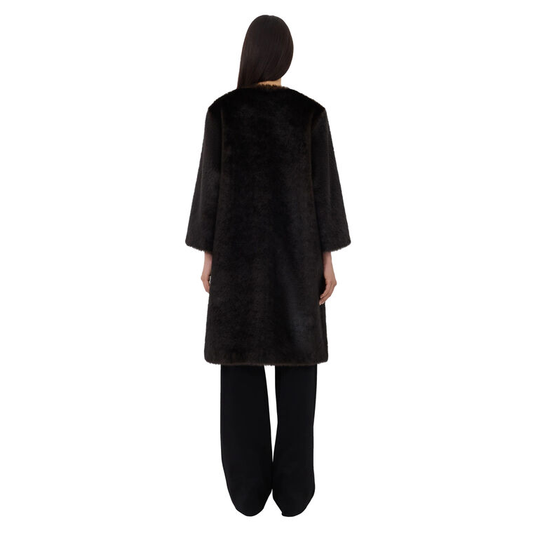 Moore Round Neck Faux Fur Long Coat image number null