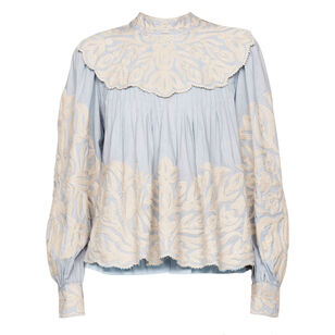 Alexandra Pleated Embroidered Cotton-Voile Blouse