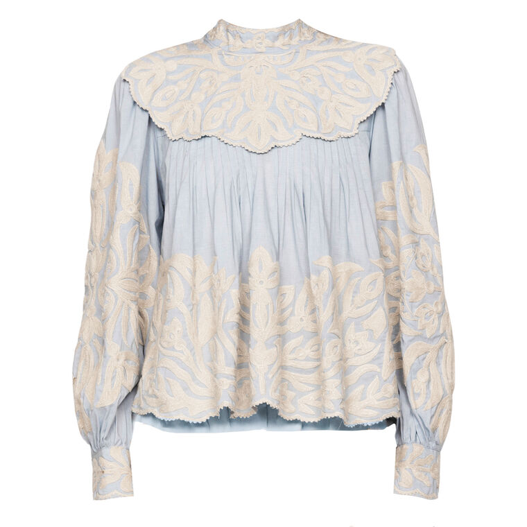 Alexandra Pleated Embroidered Cotton-Voile Blouse image number null