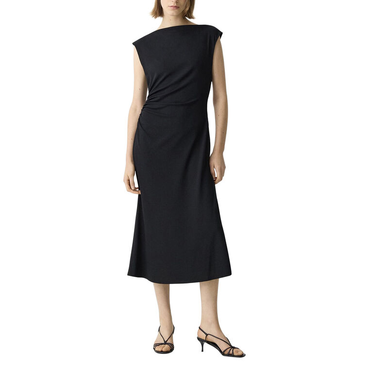 Boat Neck Drape Sleeveless Midi Dress image number null