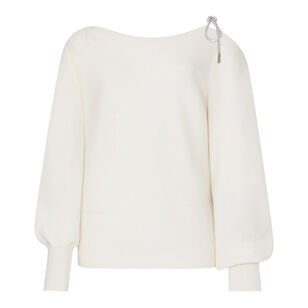 Ida Off-The-Shoulder Crystal Tie Sweater
