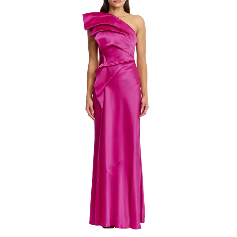 Werona One-Shoulder Sculptural Satin Maxi Dress image number null