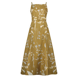 Sleeveless Sheer Floral Jacquard Belted Midi Dress