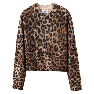 Melly Leopard Print Brushed Cashmere Crewneck Sweater