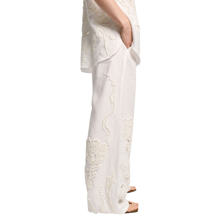 Embroidered Beauty Wide-Leg Linen Pant image number null