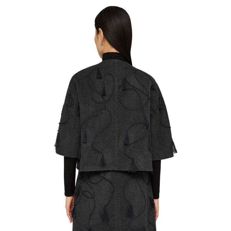 Hand Embroidered Tassel Detail Jewel Neck Jacket image number null