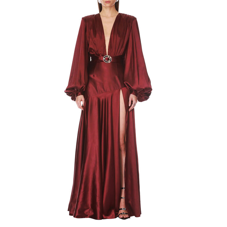 Long Sleeve V-Neck Maxi Dress image number null