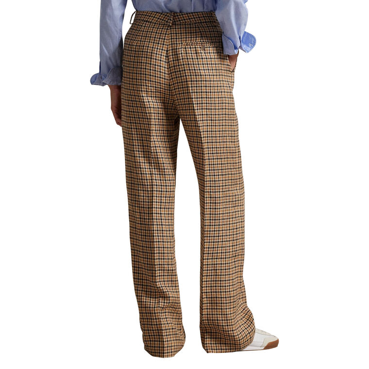 Plaid Linen Wide-Leg Pant image number null