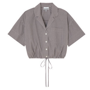 Short Sleeve Check Cotton Cropped Bowling Shirt