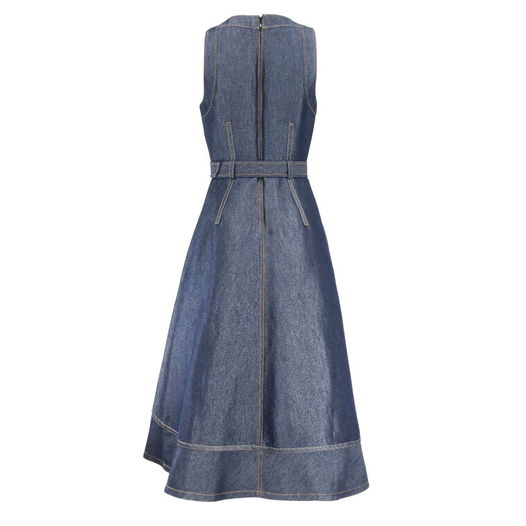 Zelda Sleeveless Belted Cotton Blend Denim Dress image number null