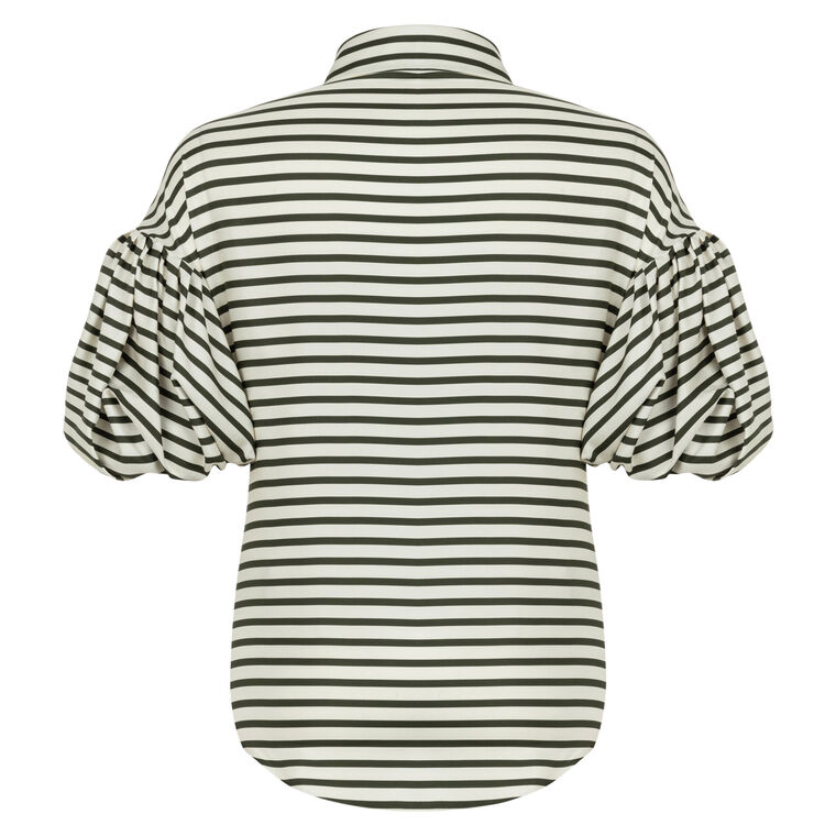 Striped Bubble Sleeve Silk Twill Button Down Shirt image number null