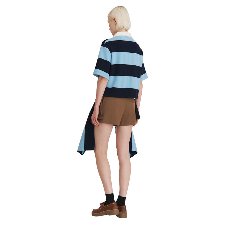 Striped Cascade Half Placket Knitted Top image number null