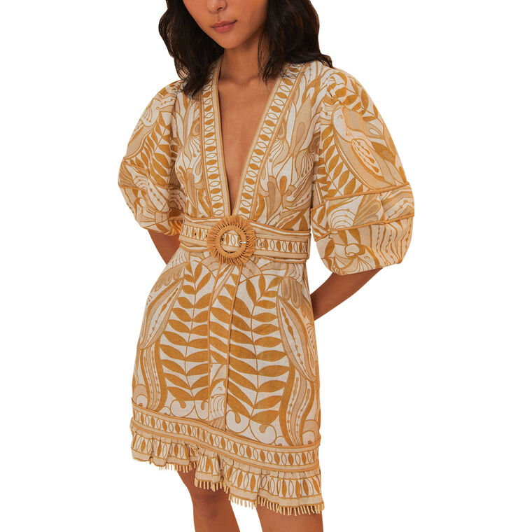 Lace Nature Short Sleeve Belted Mini Dress image number null