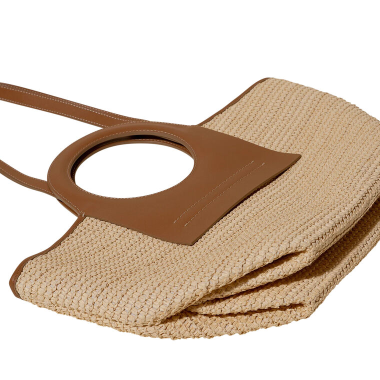 Cala S Raffia Leather-Trimmed Tote Bag image number null