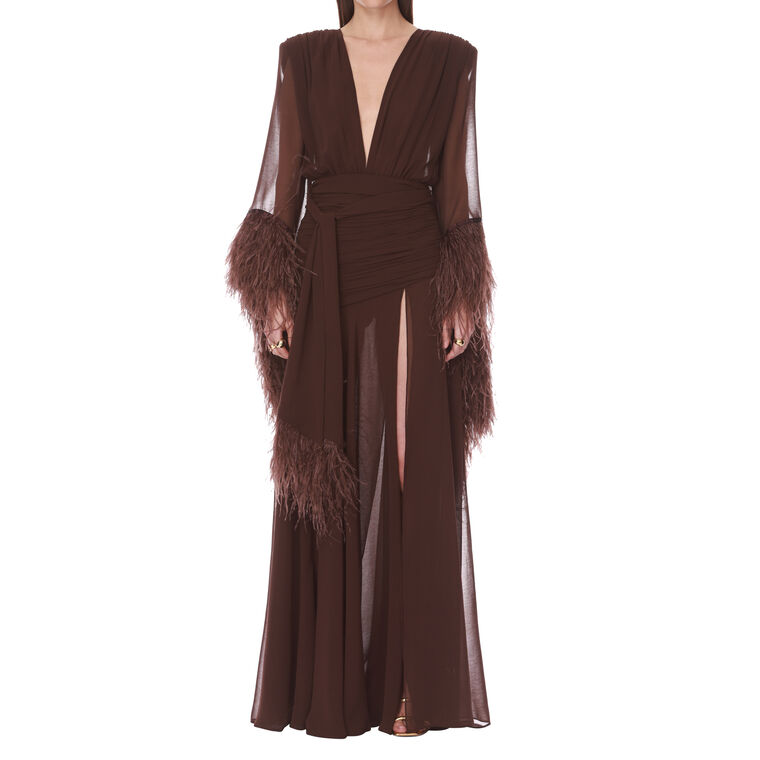 Long Sleeve Deep-V Feather Gown image number null