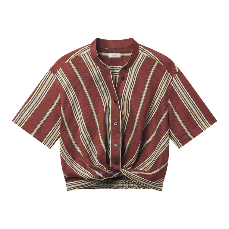 Leonore Short Sleeve Striped Linen Shirt image number null