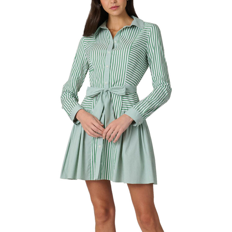 Ruth Long Sleeve Belted Button-Front Mini Shirt Dress image number null
