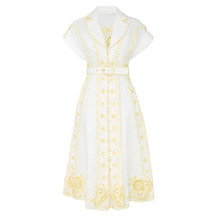 Lucky Embroidered Short Sleeve Midi Dress
