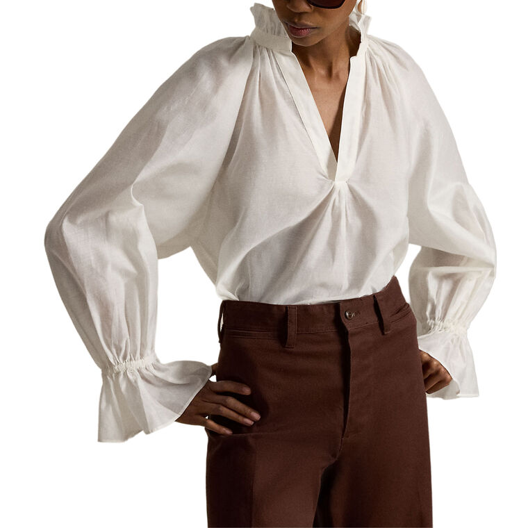 Long Sleeve Split Neck Woven Shirt image number null