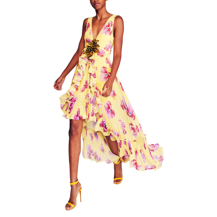 Kassiani Ruffled Floral Chiffon High-Low Dress image number null