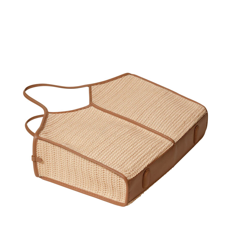 Calella Squared Medium Raffia Leather-Trimmed Tote Bag image number null