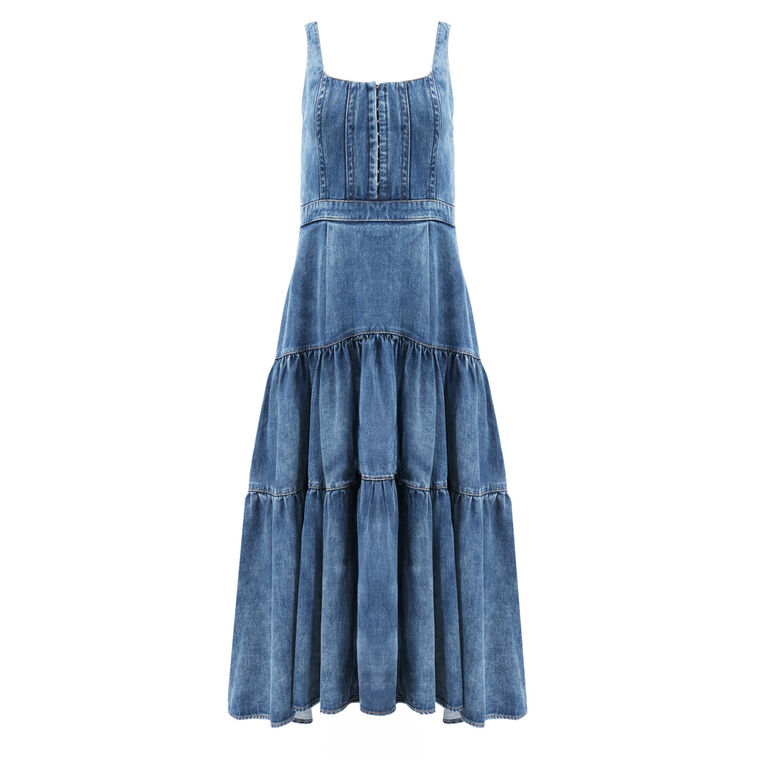 Diana Sleeveless Structured Denim Midi Dress image number null