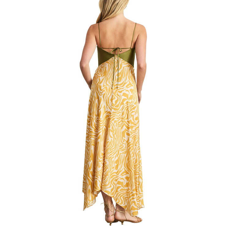 Amanda Sleeveless V-Neck Handkerchief Hem Midi Dress image number null