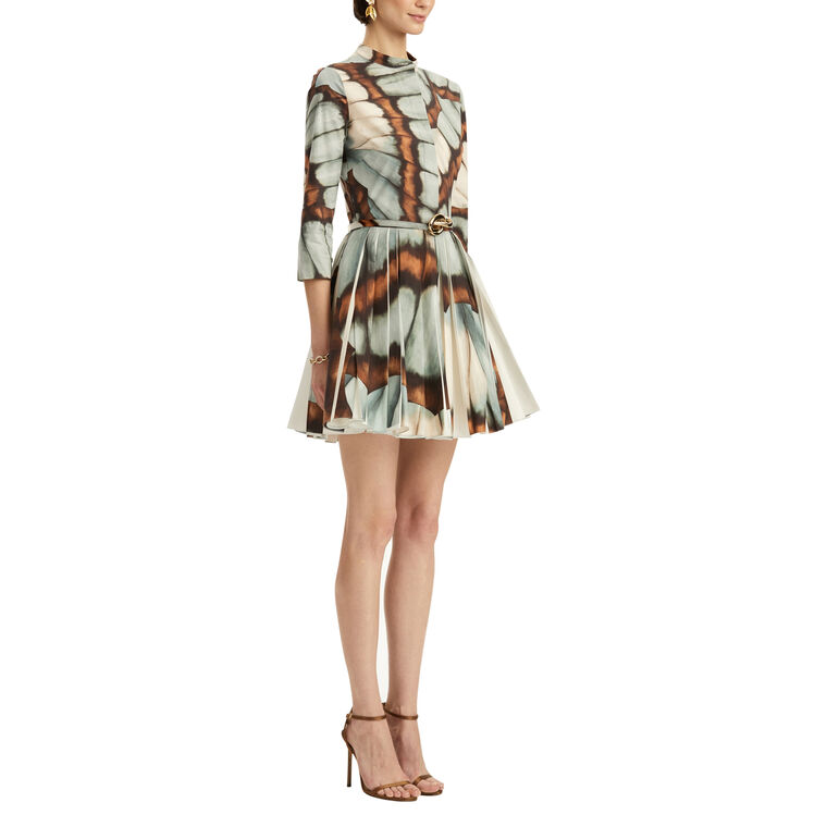 Abstract Butterfly Belted Poplin Mini Dress image number null