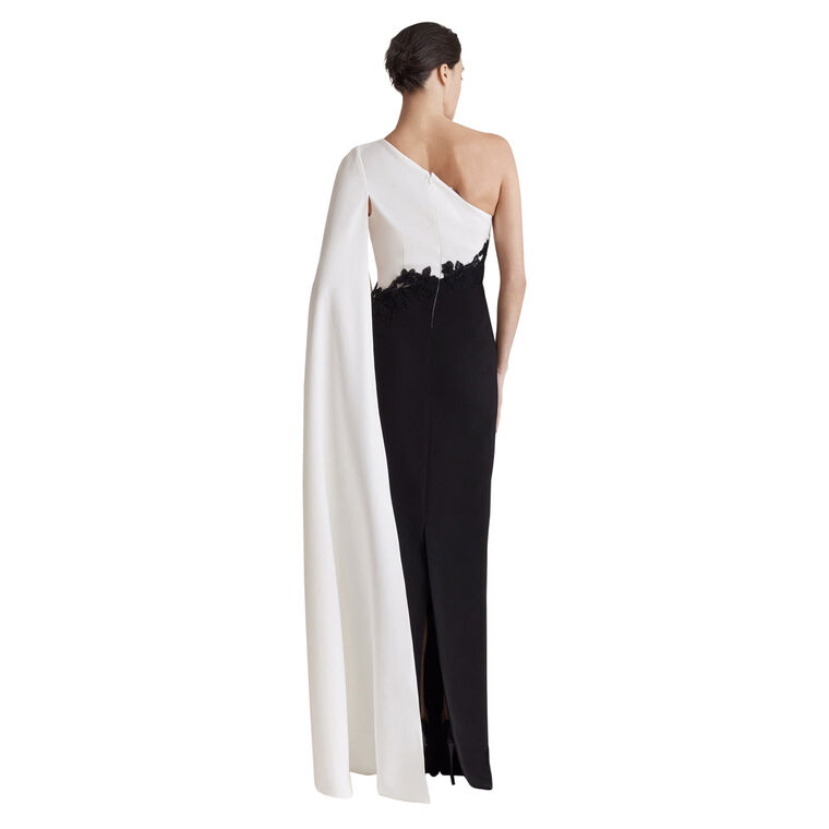 Crepe One Shoulder Drape Sleeve Gown image number null