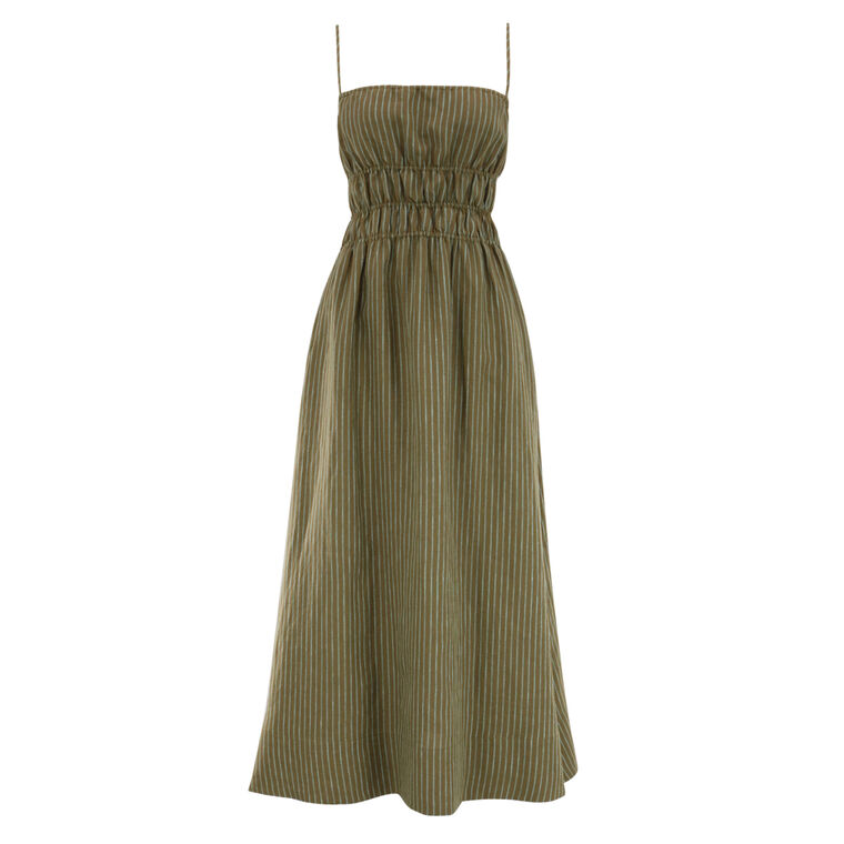Ayla Sleeveless Smocked Linen Midi Dress image number null