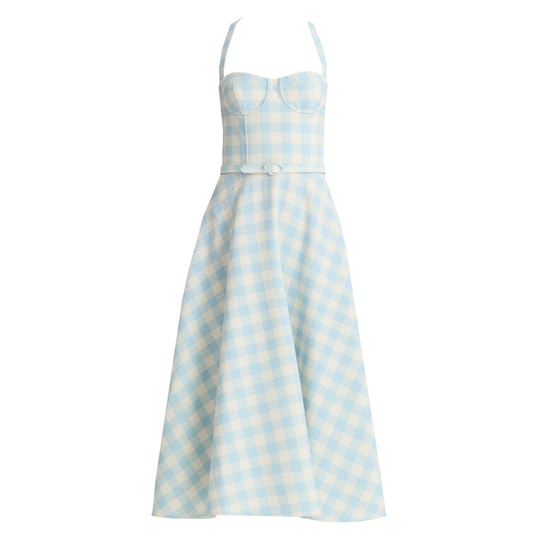 Gingham Bustier Wool-Blend Midi Dress image number null
