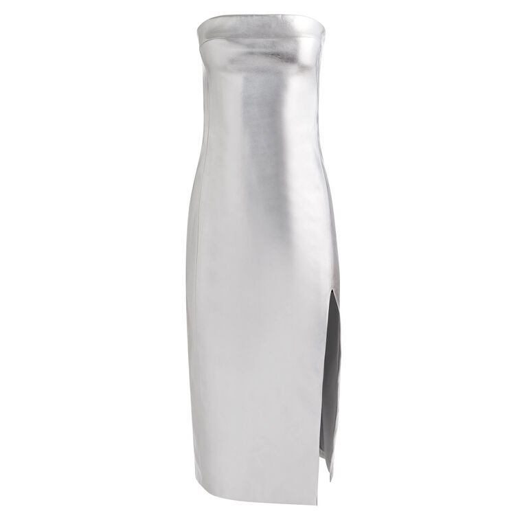 Kelly Shiny Vegan Leather High Slit Midi Dress image number null